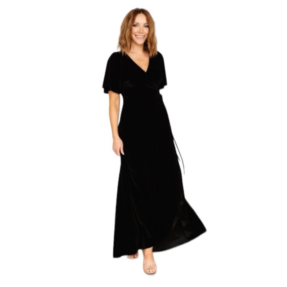 EUC BALTIC BORN goth witchy holiday black velvet flutter sleeve wrap dress sz XL